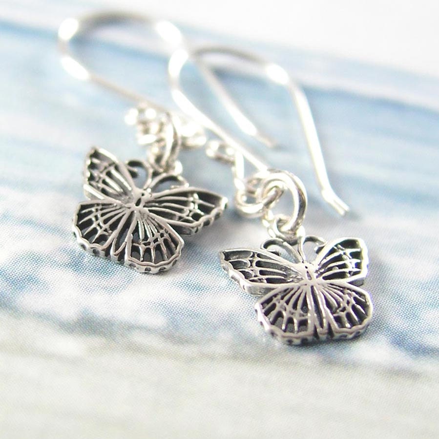 Butterfly Earrings Sterling Silver Butterfly Earrings Butterfly Charm Earrings Silver Filigree Butterfly