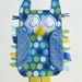 Polka Dots OWL Ribbon Tag Baby Blanket in Blue, Green, Yellow and White with Blue Minky Blankie Lovey Lovie Baby Gift