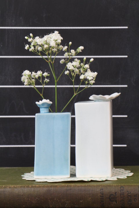 Set of 2 Vintage Modern Inspired Handmade Porcelain Bud Vases