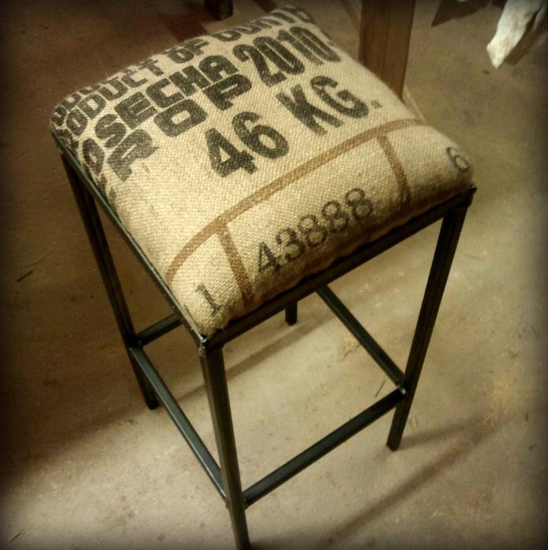Raw Iron and Recycled Coffee Sack High Stools