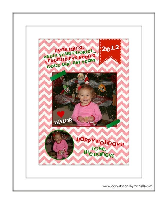 Santa's Cookies Chevron Holiday Photo Card - Digital File Il_570xn