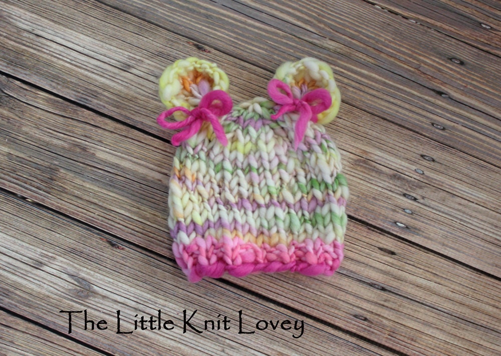 OOAK Hand Spun Merino Wool Knit Hat for Baby Girl, Ready to Ship
