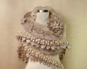 Angel Heart / Luxury Crochet Bridal Shawl Champagne Grey Silver Gold Triangle Ruffle Shawl Bolero Wedding Bridesmaid Shawl Wrap By Lilithist