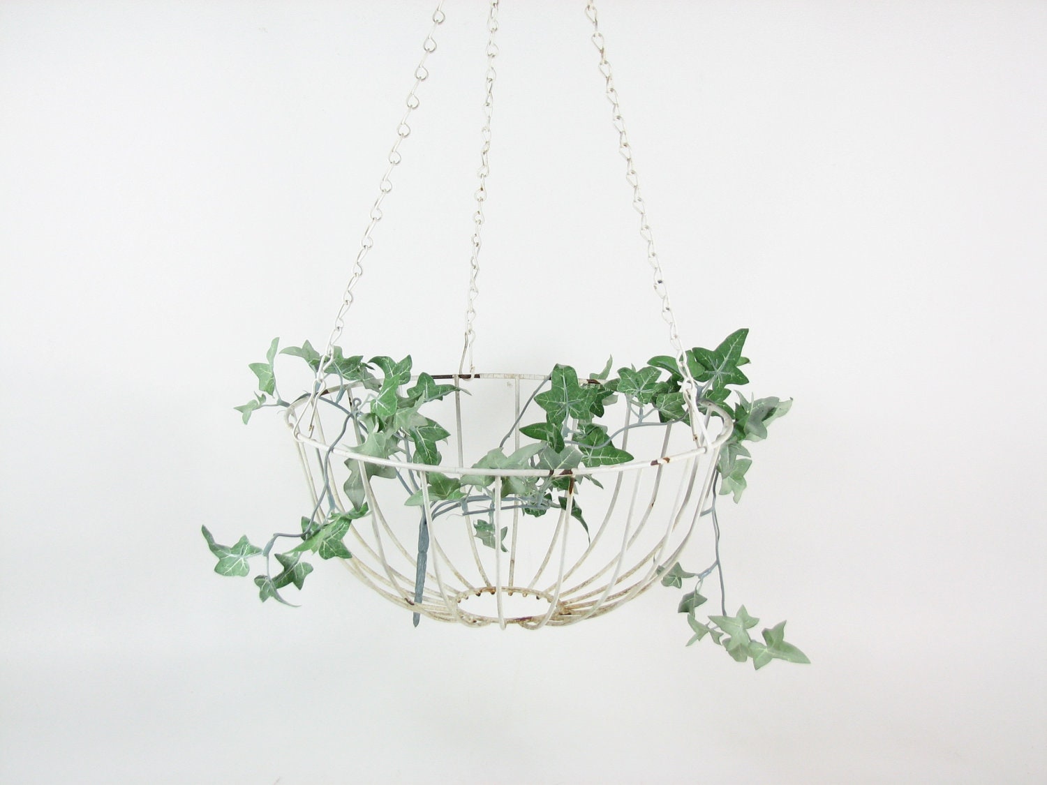 Vintage Wire Hanging Basket White Outdoor by BridgewoodPlace