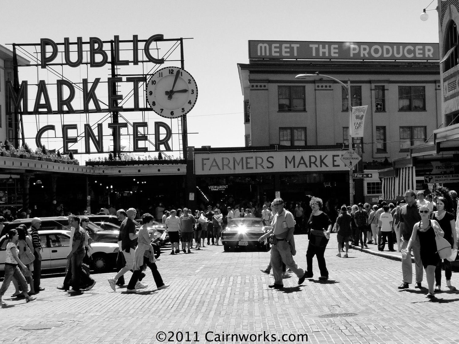 Crowded Pikes Place Market - Black and White