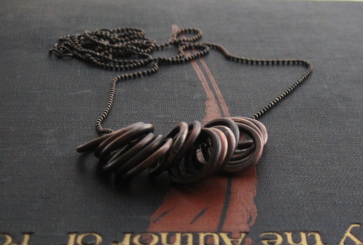 Copper Rings on Long Oxidized Ball Chain