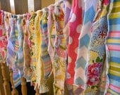Vintage Photography Backdrop/ Torn Fabric Rag Tie Garland / Bunting/ Wedding Banner / Pink Aqua Purple Yellow/ Baby Shower / Birthday
