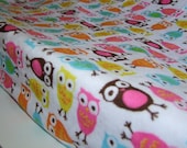 MINKY Changing Pad Cover in Owls- Pink / Purple/ Orange - Ships in 1-3 Days