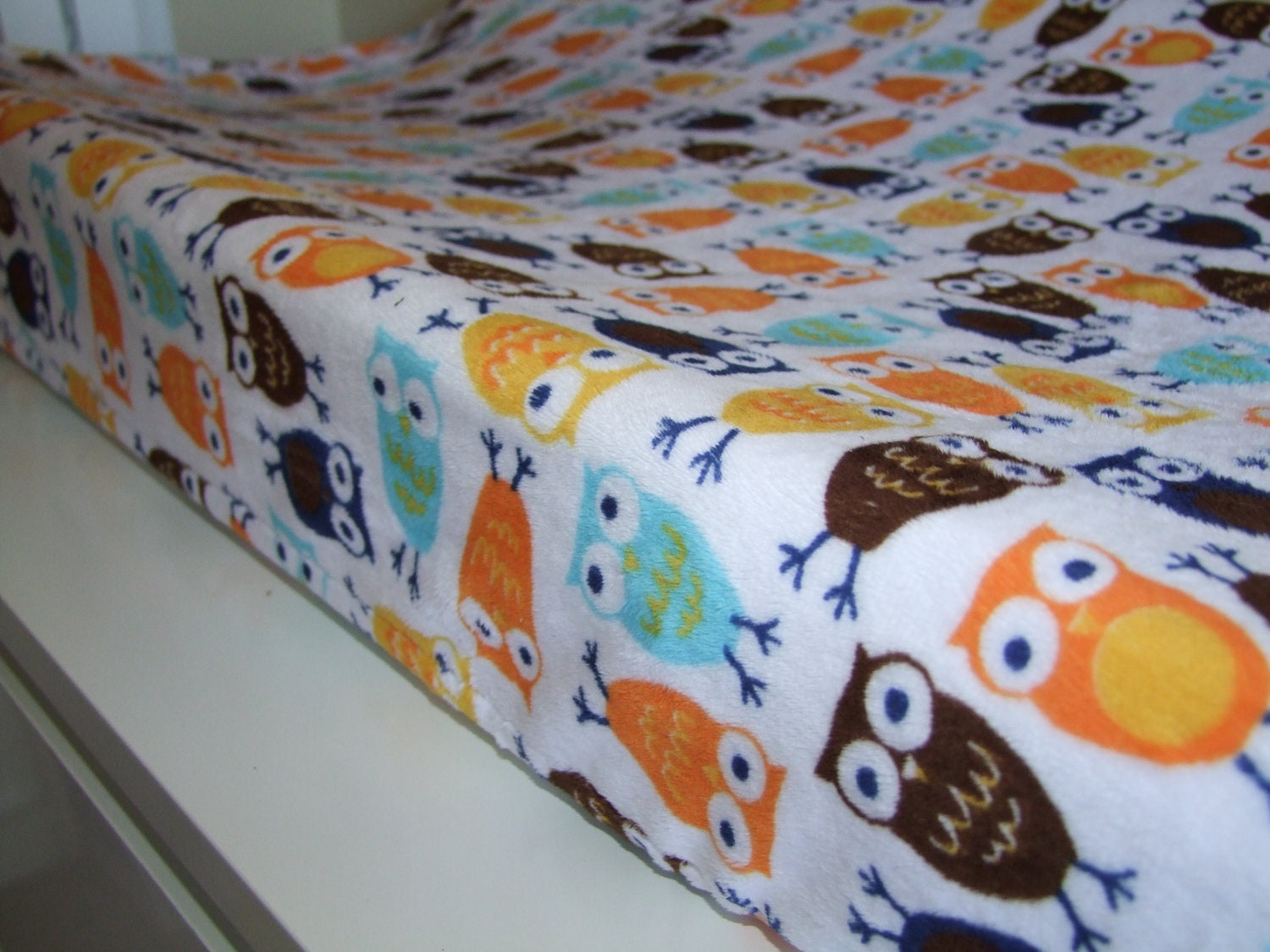 MINKY Changing Pad Cover in Orange and Brown OWLS- YOU Choose- Ships in 1-3 Days