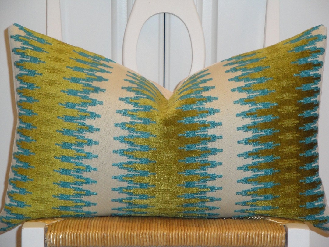 Decorative Pillow Cover  - 12 x 20 - Accent Pillow - Throw Pillow - Lumbar Pillow - Teal/Blue - Olive Green