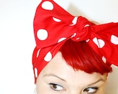 Bow style, Vintage Inspired Head Scarf, Custom Color Polka Dots, Red, Black, Pink, Retro, Rockabilly, Vintage Inspired