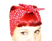 Vintage Inspired Head Scarf, Bandana Style, Red with Dots, Rockabilly, Retro