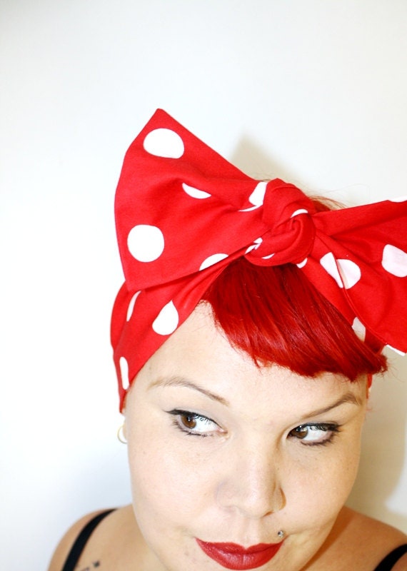 Vintage Inspired Head Scarf, Bow or Bandanna Style, Custom Color Polka Dots, Red, Black, Pink, Retro, Rockabilly, Vintage Inspired