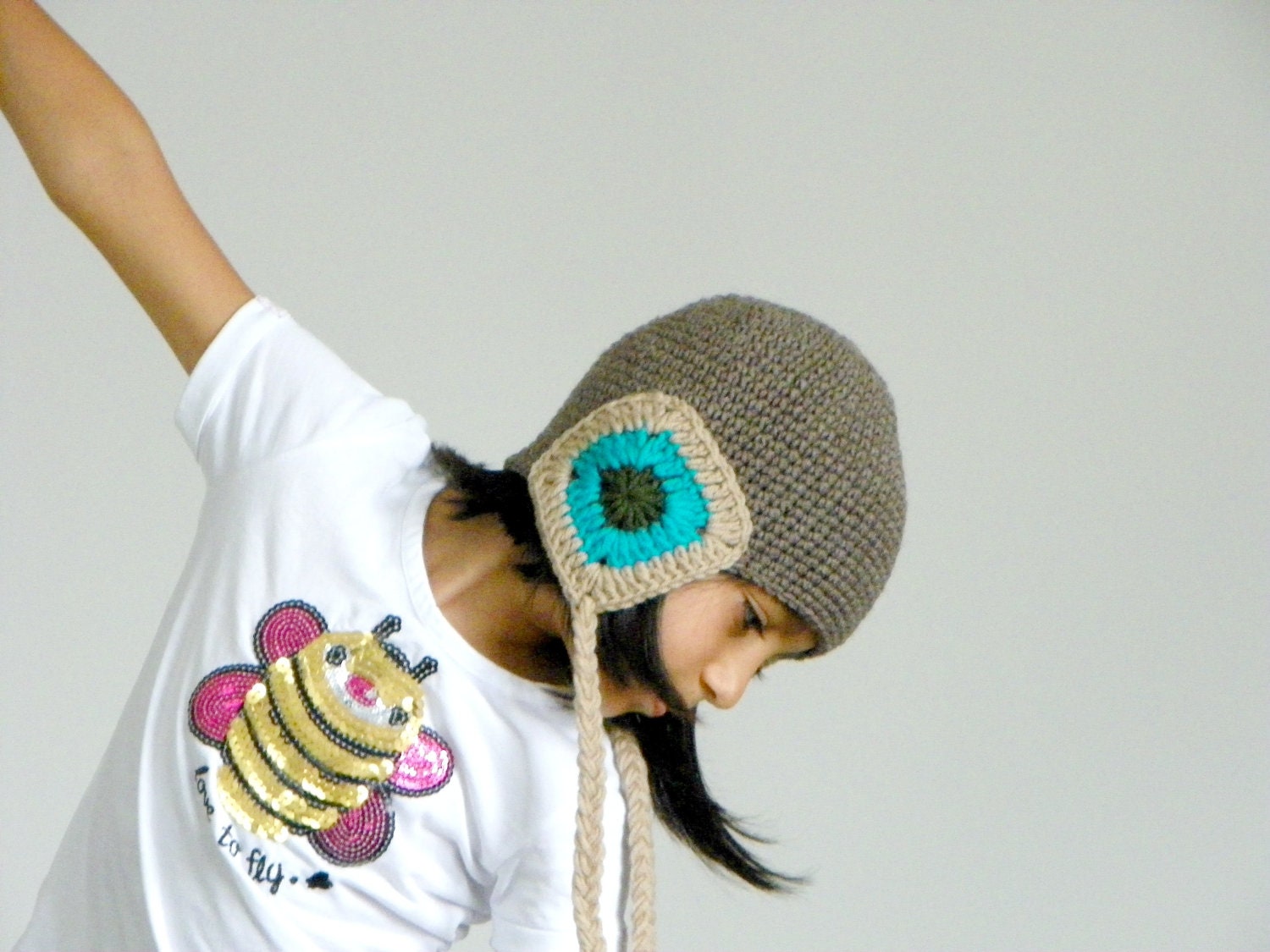 Crochet handmade beret, granny square, Beige Brown Turquoise Green taupe, Beautiful Warm Hat, fall autumn winter, chistmas gift idea