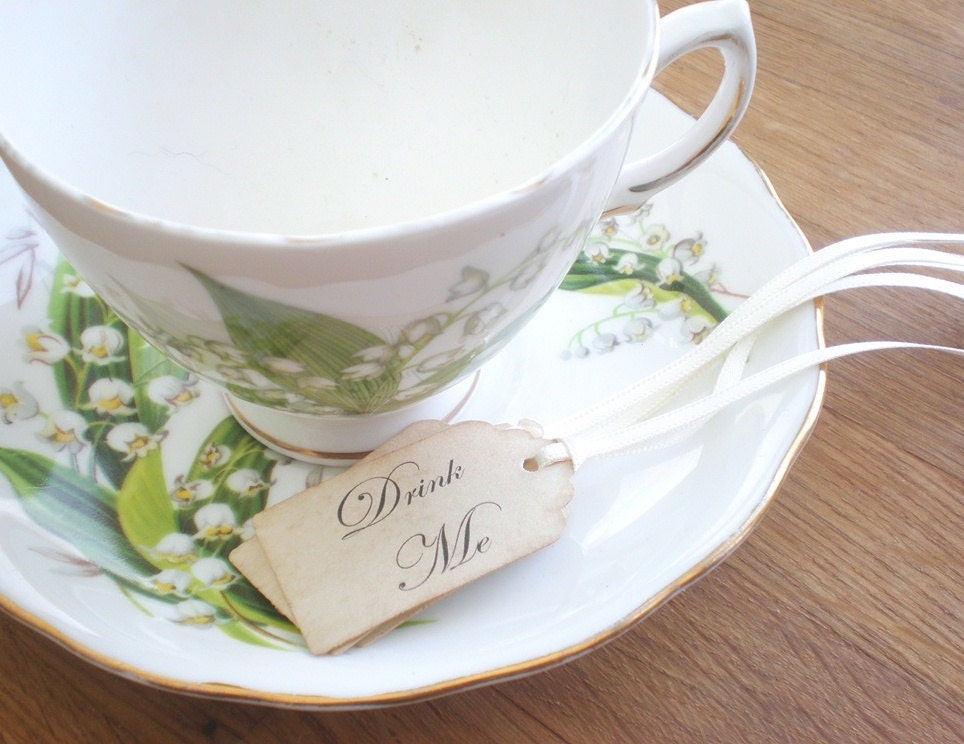 Drink Me Tags, Alice In Wonderland, Vintage Style, Choice Of Ribbon Colors Set Of 10