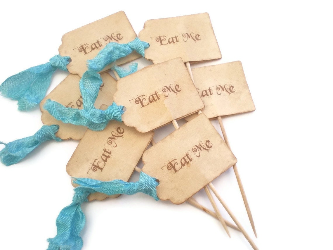 Vintage Style Eat Me Cupcake Picks - Tea Party Decorations - Set Of 10