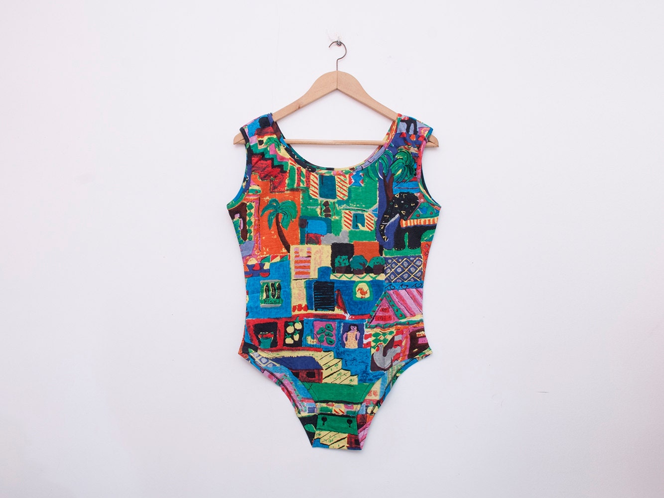 NOS vintage 90s colorfull painting print bodysuit top  size M