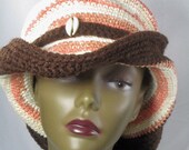 Brown Peach and Ivory Cowboy Hat with Feather and Cowries