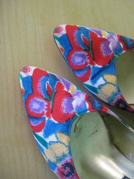 80s heels - colorful watercolor splash vintage pumps - size 10