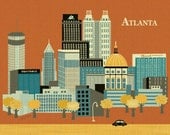 Horizontal Skyline Atlanta, Georgia - Destination Poster Print for Home, Office, and Child's Nursery - style E8-O-AT