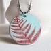 SALE - Handmade Enamel Pendant Necklace - Robin Egg Blue with Red Fern Print