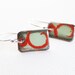 Enamel Jewelry - Enamel Earrings, Lichen Green, Flame Orange, Sterling Silver Dangle Earrings