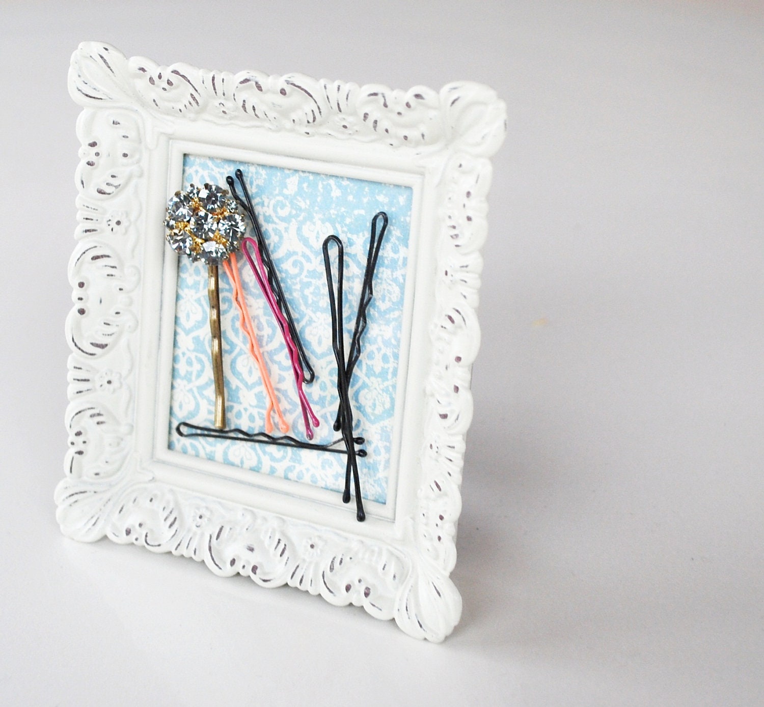frame bobby pin holder for womens hair pins, womens hair clips, housewares, picture frame, gift for her