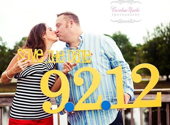Save The Date Photo Props - Wooden Date Sign in Custom Colors