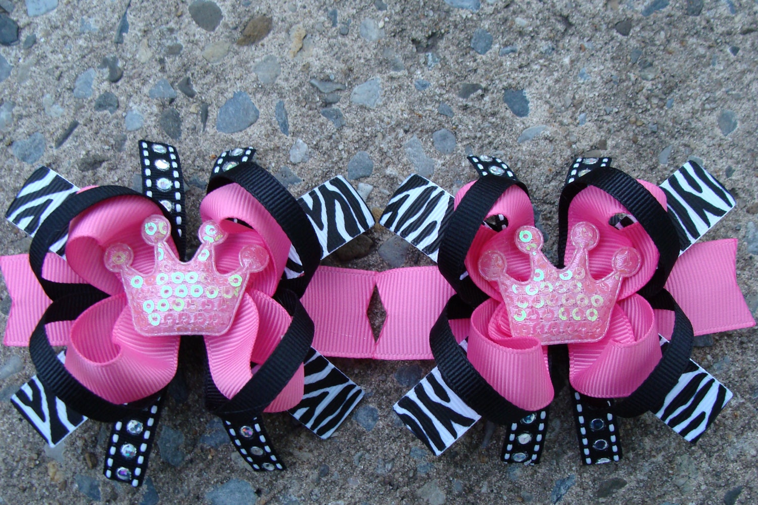 Zebra Print Boutique Hair Bows Princess crown hair bows - Mini Boutique Hair Bow Set - Pigtail Hair Bow Set of 2