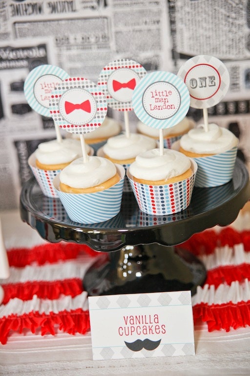 Little Man Bow Tie Mustache Bash Printable Party Dots/Cupcake Toppers - Birthday Party or Baby Shower - Petite Party Studio Il_570xn