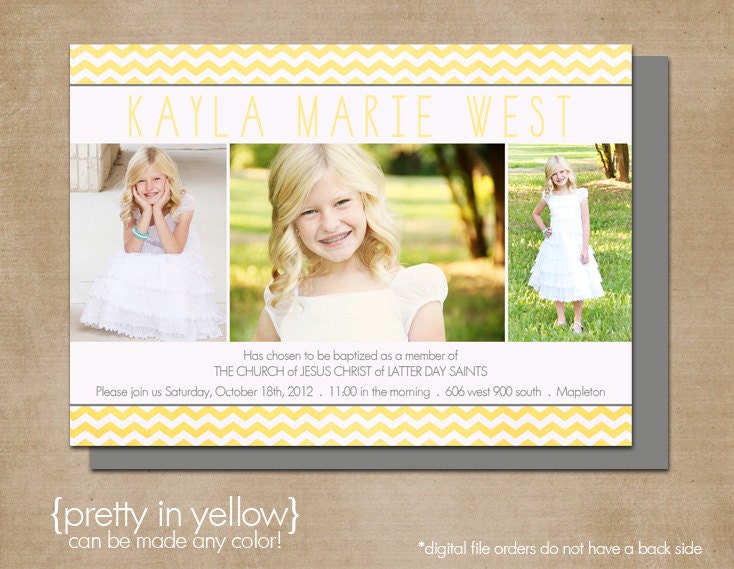 LDS Baptism Photo Invitation (Digital or Printed)- "pretty in yellow"