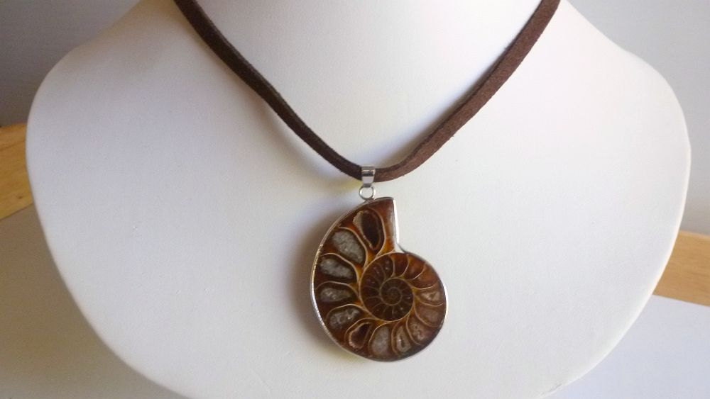 Fossilized Ammonite Pendant - Coffee Caramel -Natural Earthy Jewelry