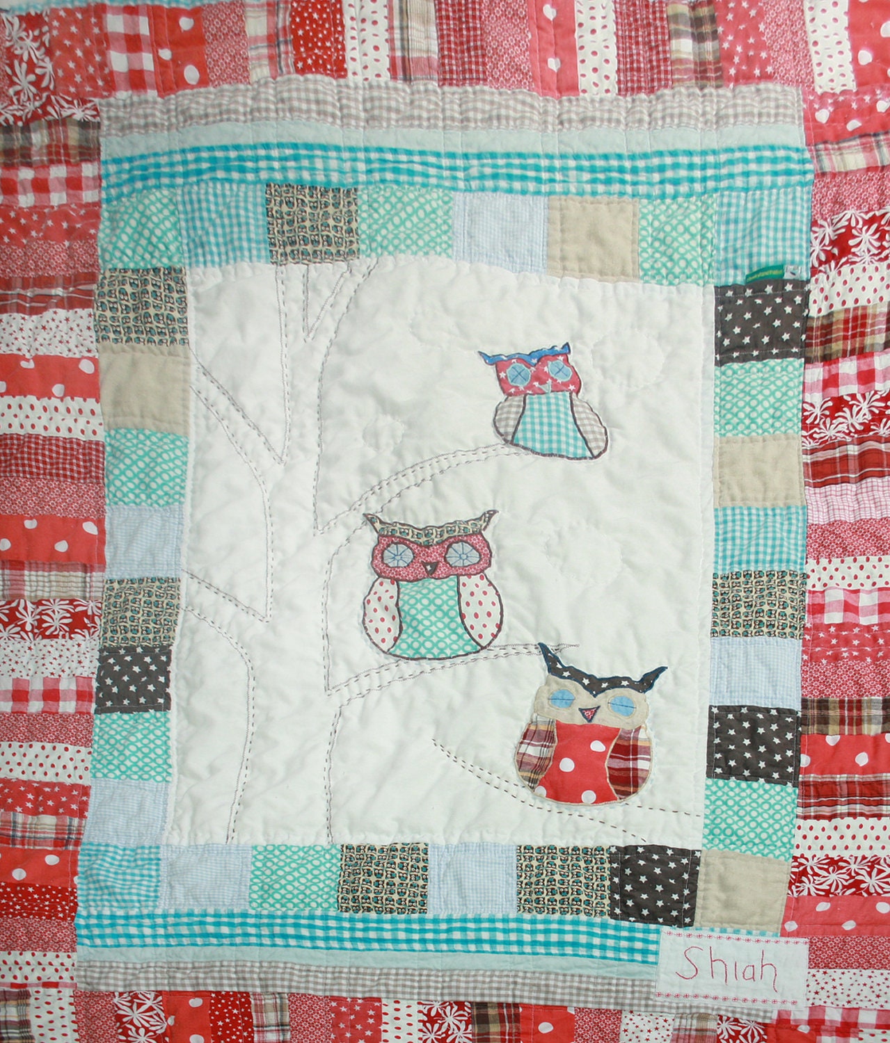 Bespoke personalized boy or girl owl single/ twin bed quilt