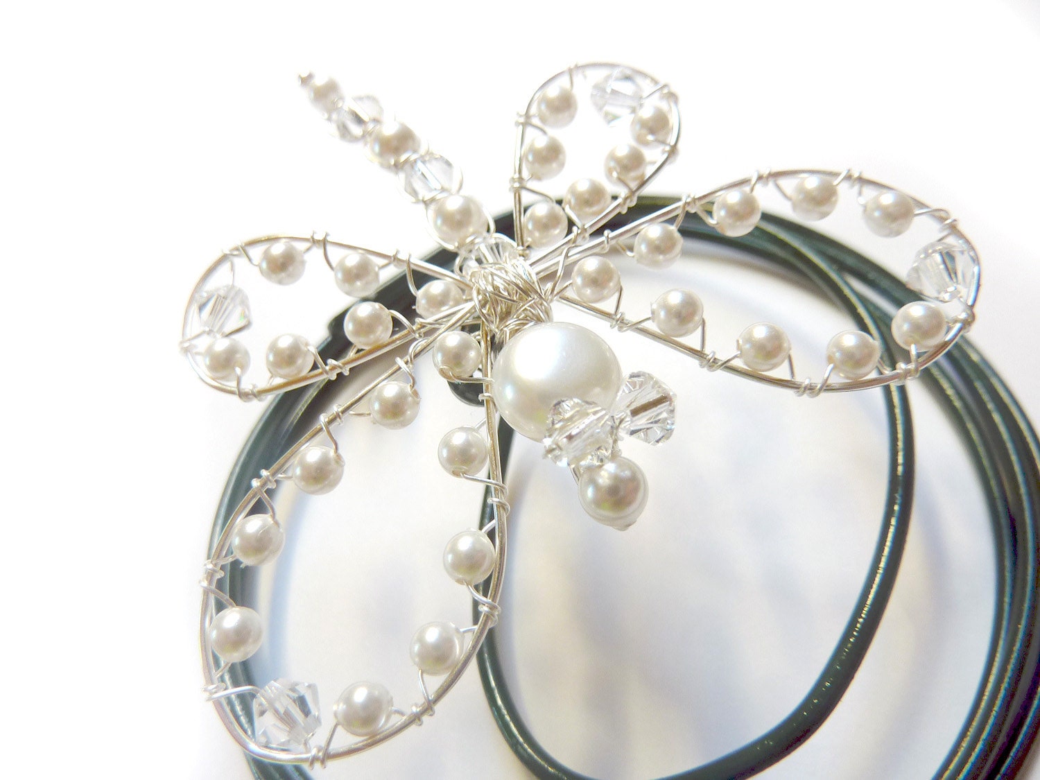 White Pearl and Crystal  Dragonfly Hair Pin, Brooch or Bouquet decoration - Wedding Bouquet Charm -  Dragonfly Jewelry -Tagt