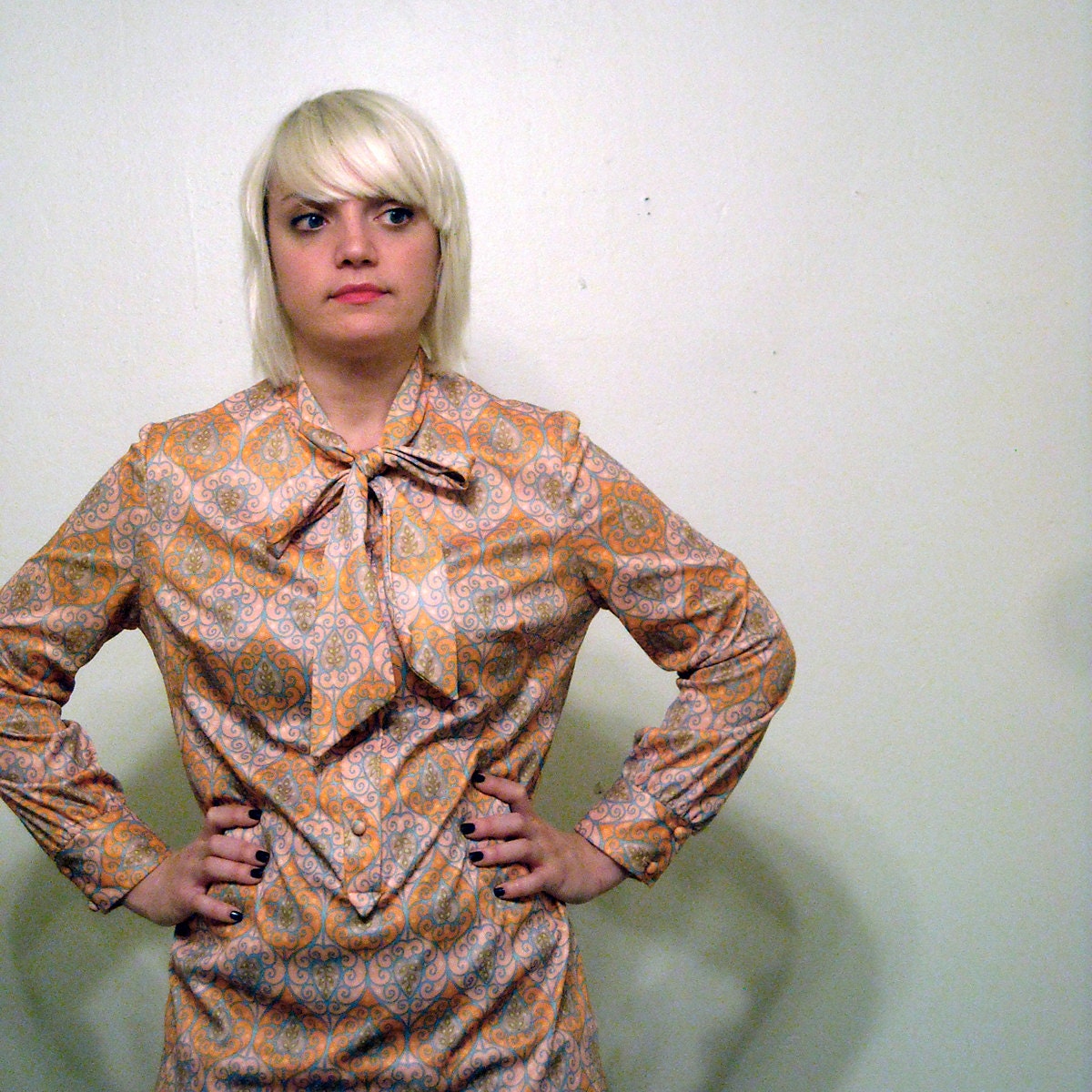 Vintage Shift Dress 1970s Emilio Borghese Plus Size Tie Neck Secretary Dress Halloween Made in Italy Fall Fashion