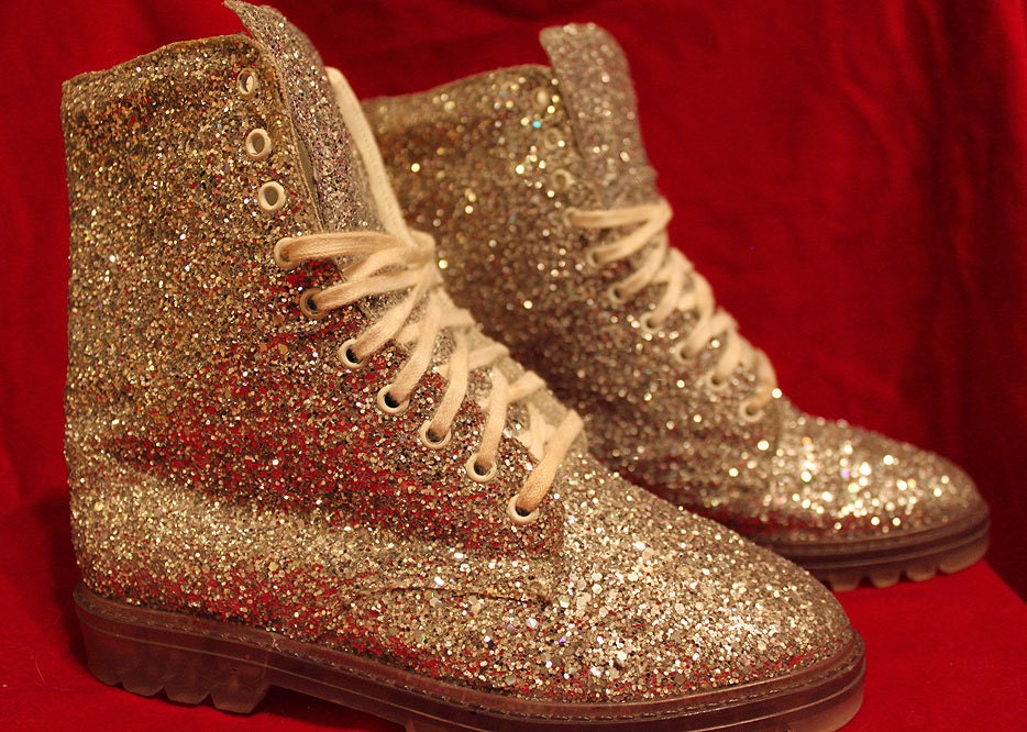 1980's La Duranee by Panian's Dr Marten style silver glitter sparkle fun unique girls childrens kids ankle boots sz 2M