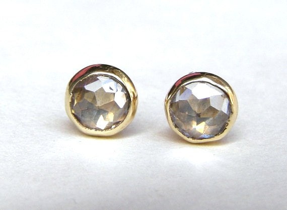 GOLD STUD Similar diamond stud- Engagement earrings White Topaz  14k Gold earrings Gold stud earrings  5mm Mother day earrings