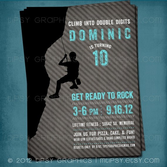 Ready to Rock. Rock Climbing Birthday Party Invite for Big Kids by Tipsy Graphics Il_570xn