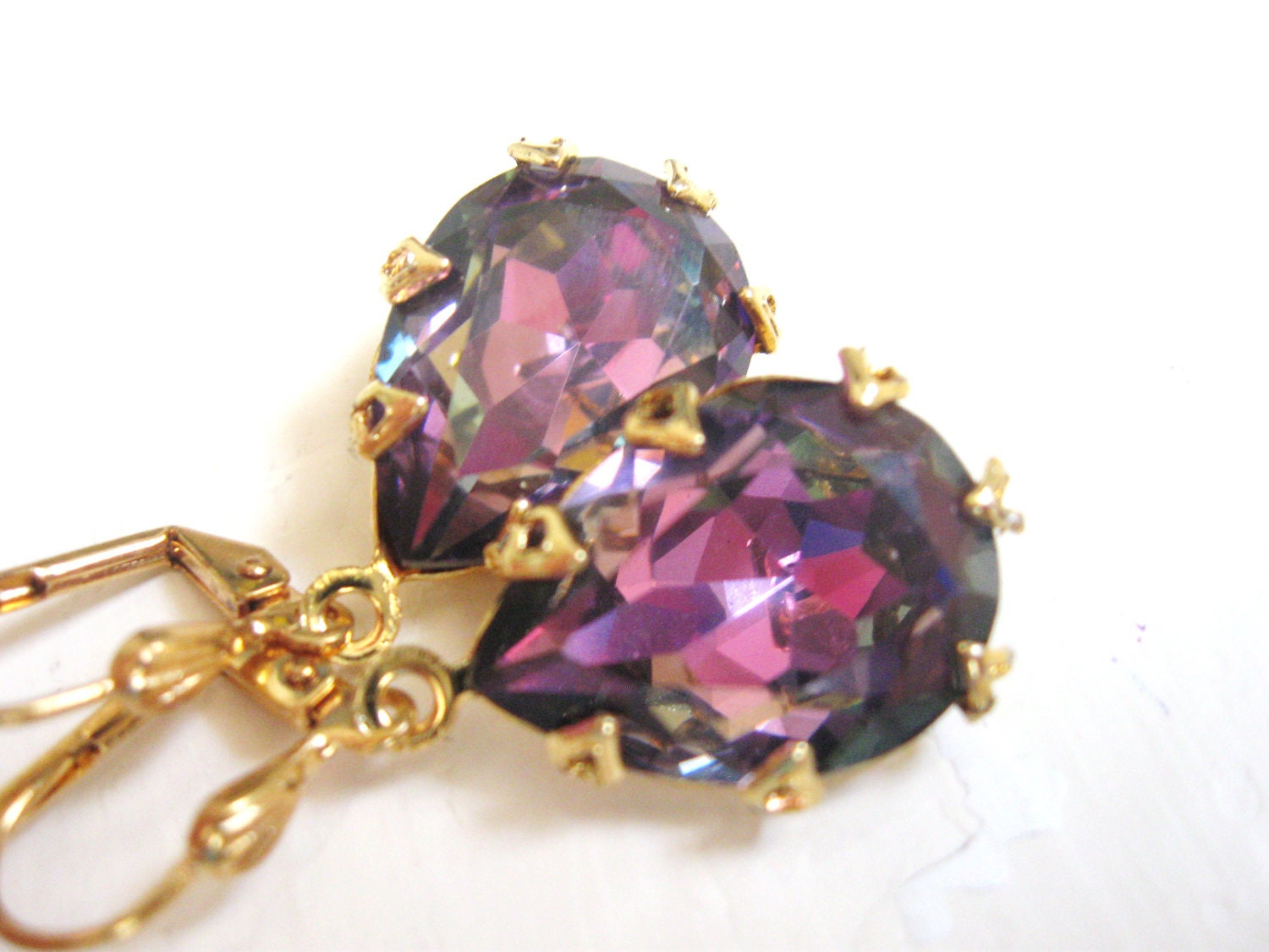 Swarovski Light Rose Vitrail in Gold - Estate Jewelry - Wedding Bridal Earrings - Pink Purple Rhinestones
