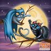 Batcat and Catwoman - 8x8 art print - Batman cat and Catwoman cat have a love hate relationship in front of a full moon