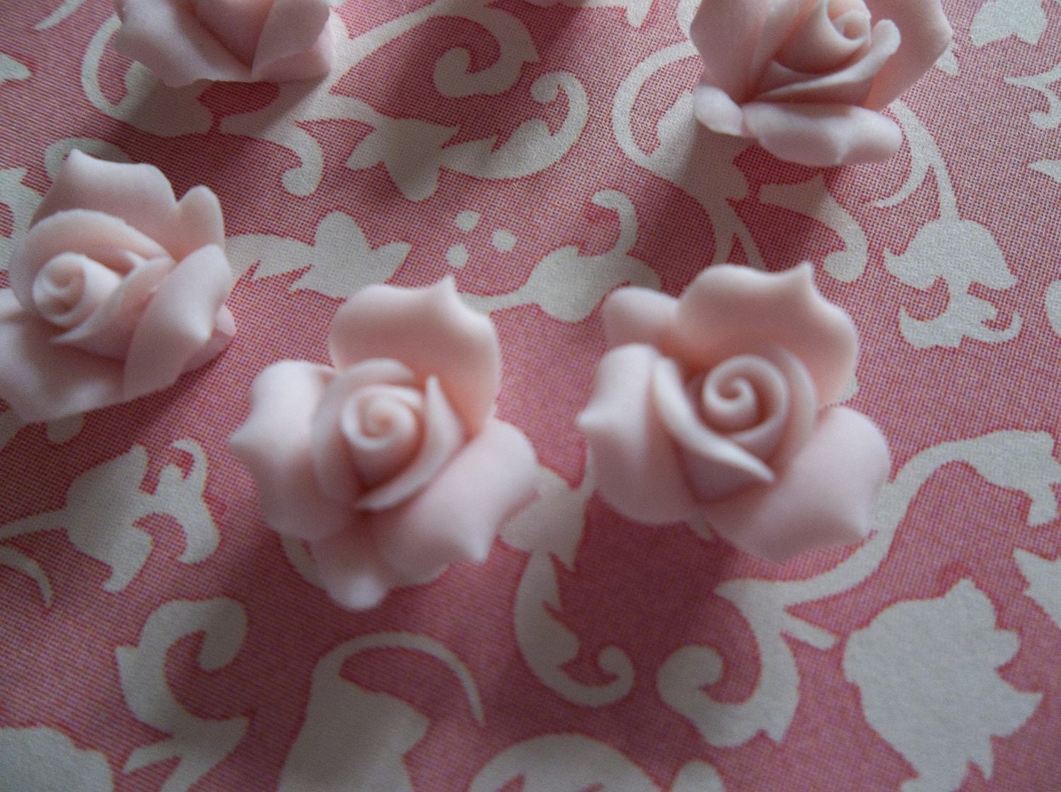 Sweet Pink Ceramic Rose Flower Flat Back 11mm Cabochons - Qty 6