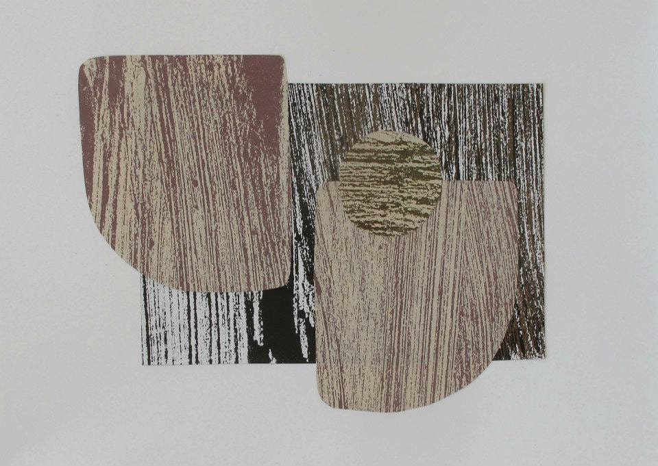 mid century modern original handmade minimal abstract sceenprint in retro plum and brown inspired by landscape, harvest & 70s textiles