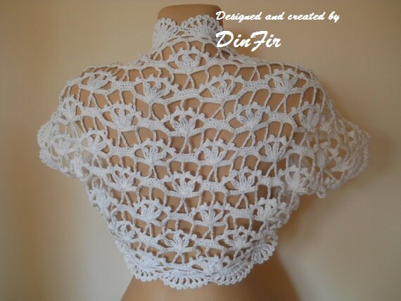 COTTON BOLERO SHRUG, Short Sleeve Bridal Shrug Bolero, Wedding Crocheted White Shrug