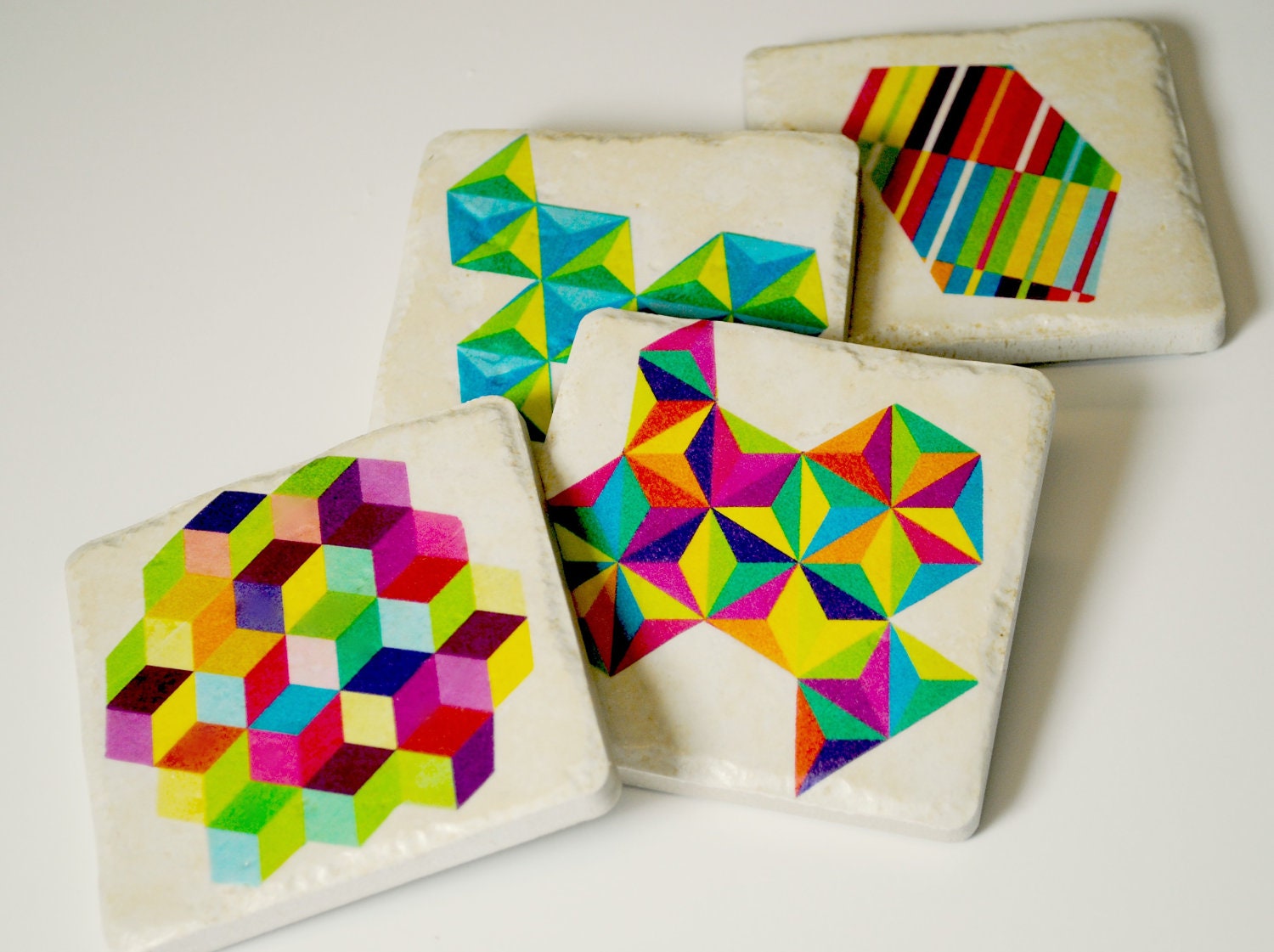 Geometric pattern set of 4 Italian Stone Coasters