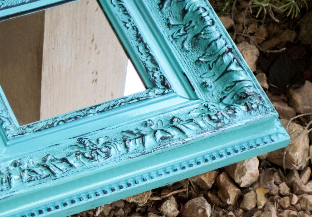 Wall Mirror Square Aqua and Black 11 x 11