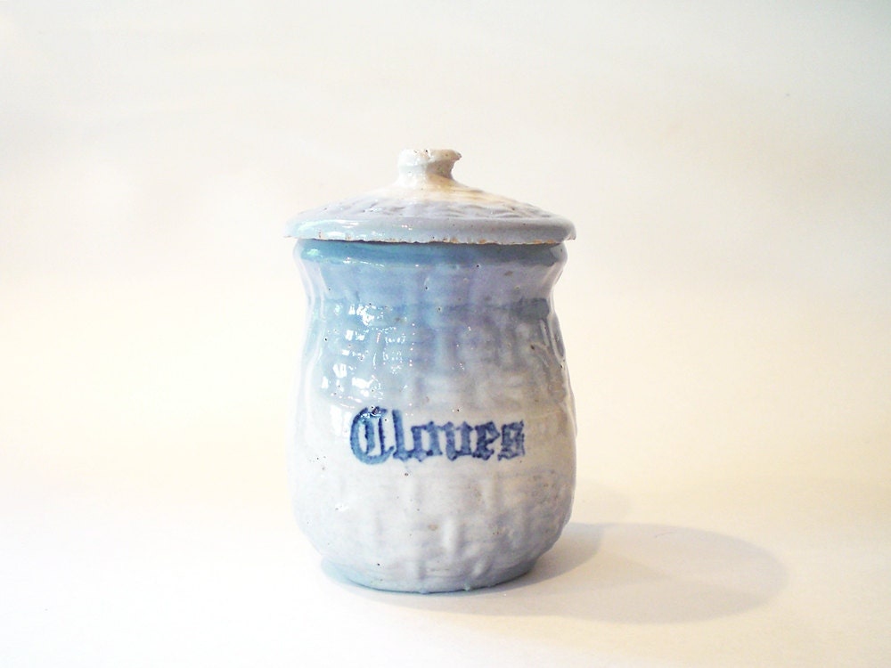 Antique Ceramic Spice Jar Vintage Pale Blue by vintagebiffann