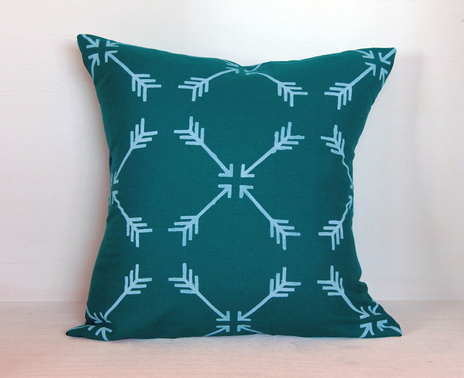 Teal Hand Stenciled Linen Pillow Cover
