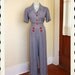 FABULOUS 1940's Cotton Linen Blend 2 Piece Day Suit - Hourglass Blouse & High Waisted Wide Legged Pants - Red Carved Lucite Buttons - Size M