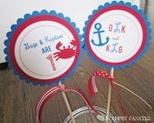 Sailing Boy Collection: Set of 2 Centerpiece Flags. Nautical Birthday Flags. Crab, Anchor, Sailboat Birthday. Custom and made to order. Il_170x135