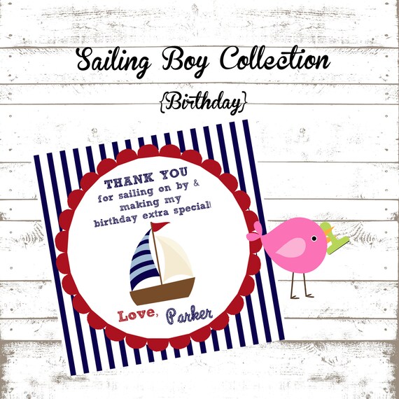 Sailing Boy Collection: Set of 12 Nautical Birthday Favor Tags. Beach Birthday. Sailboat Birthday. Nautical Party. Il_570xn